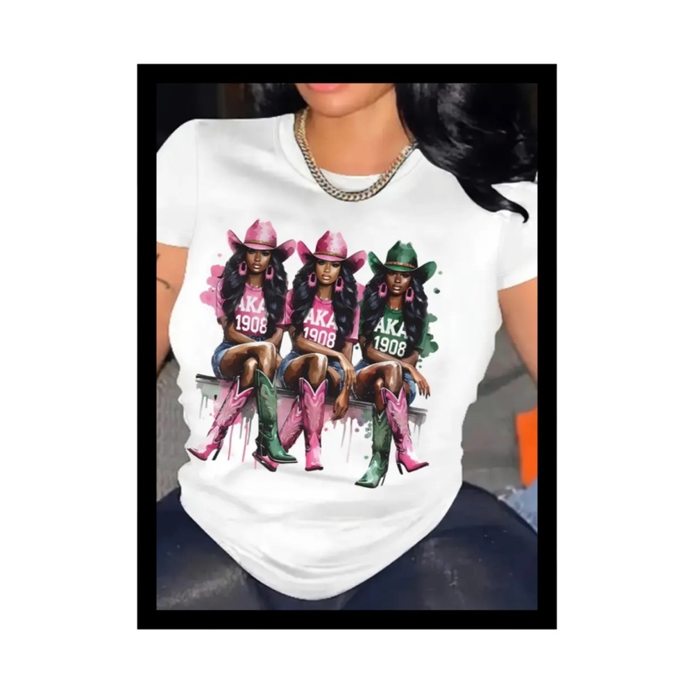 Cowgirl Print Crew Neck Casual Short Sleeve T-Shirt